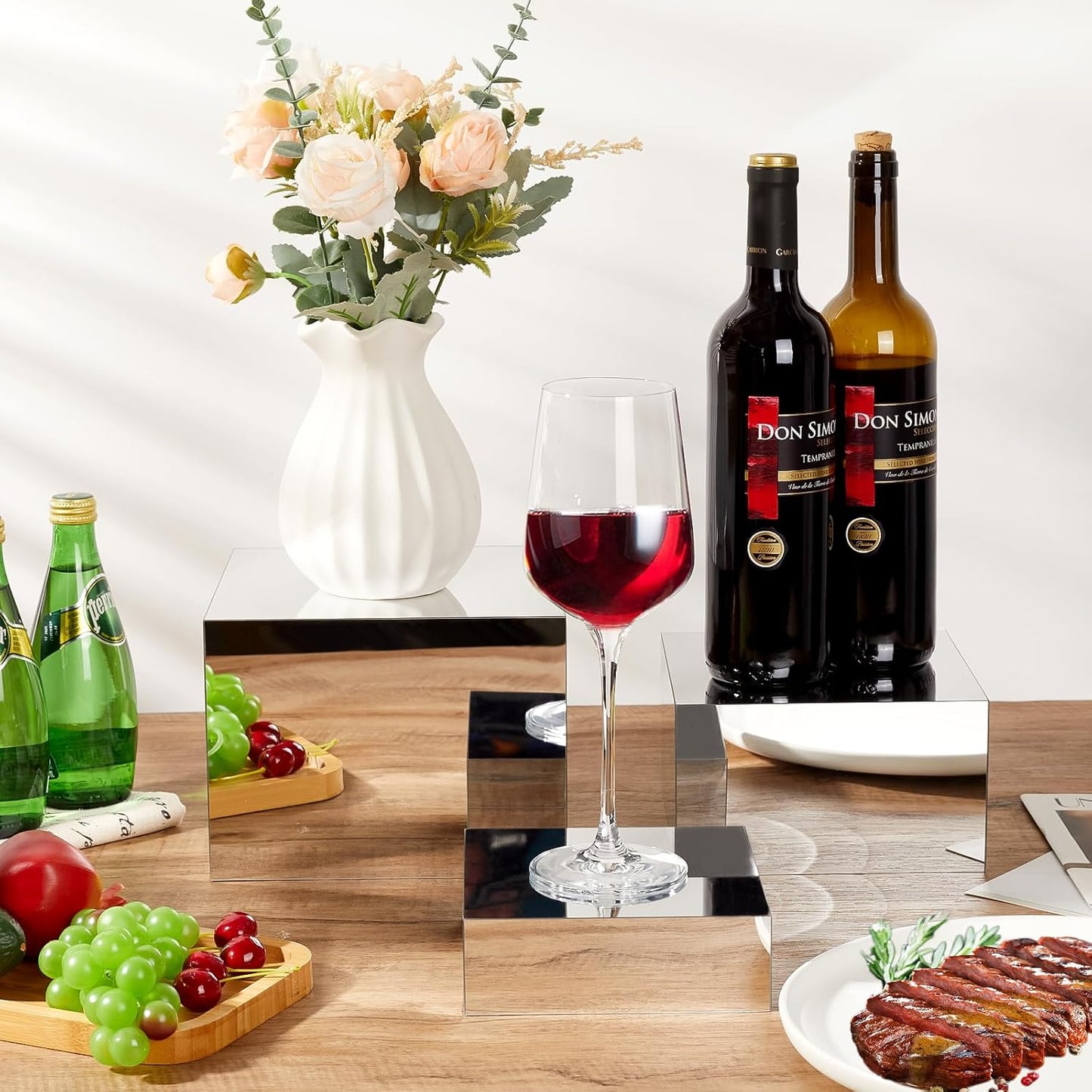 3 Pcs Acrylic Risers for Display, Acrylic Cube Box Food Display Risers Stand Shelf for Catering Dessert Collectibles Jewelry Figures Party (Silver3pc)