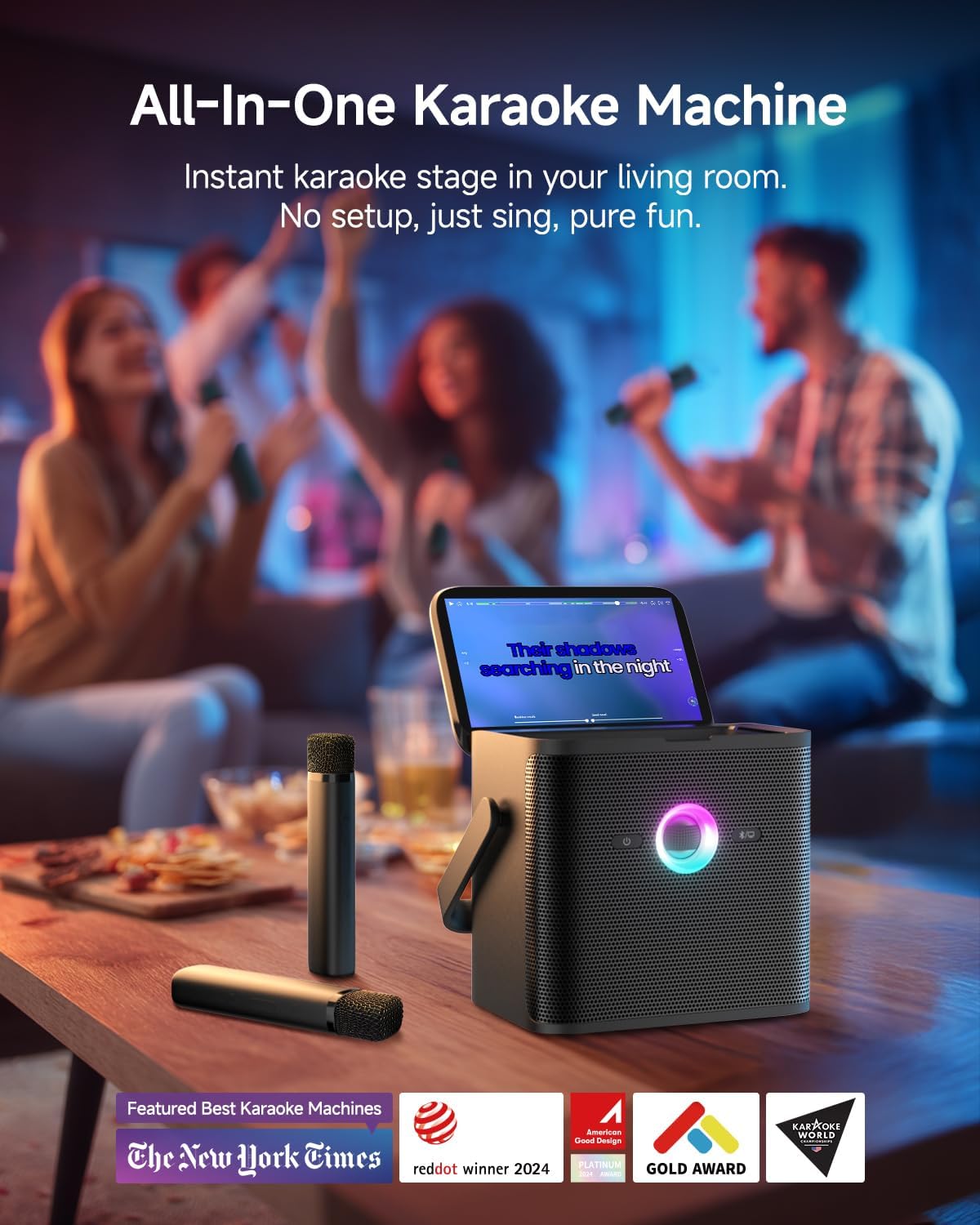 Ikarao Karaoke Machine for Adults, with Lyrics Display and Screen, Karaoke System for YouTube, 2 Wireless Microphones, Autotune & Echo, KaraFun Prime, Portable Karaoke Speaker for Home Outdoor Party