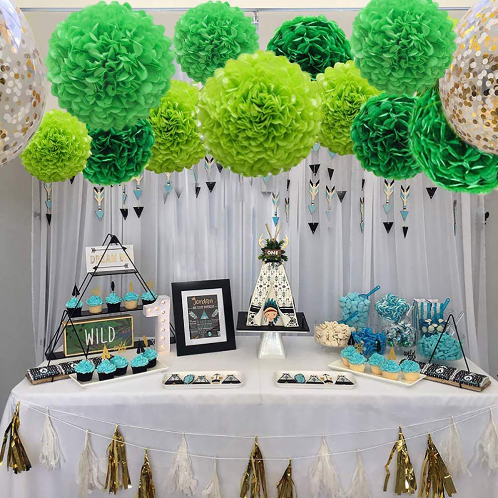 Lucky Green Tissue Paper Pom Poms, St. Patrick's Day Party Decoration Kit 21pcs of 8,10,12 inch