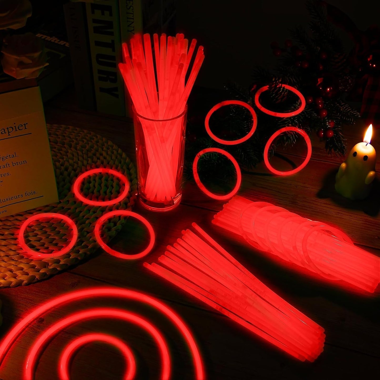 60 Pack 8” Red Glow Sticks Bulk with 60 Connectors Neon Glow In The Dark Party favors Supplies for Holiday Birthday Party Decoration (Red)