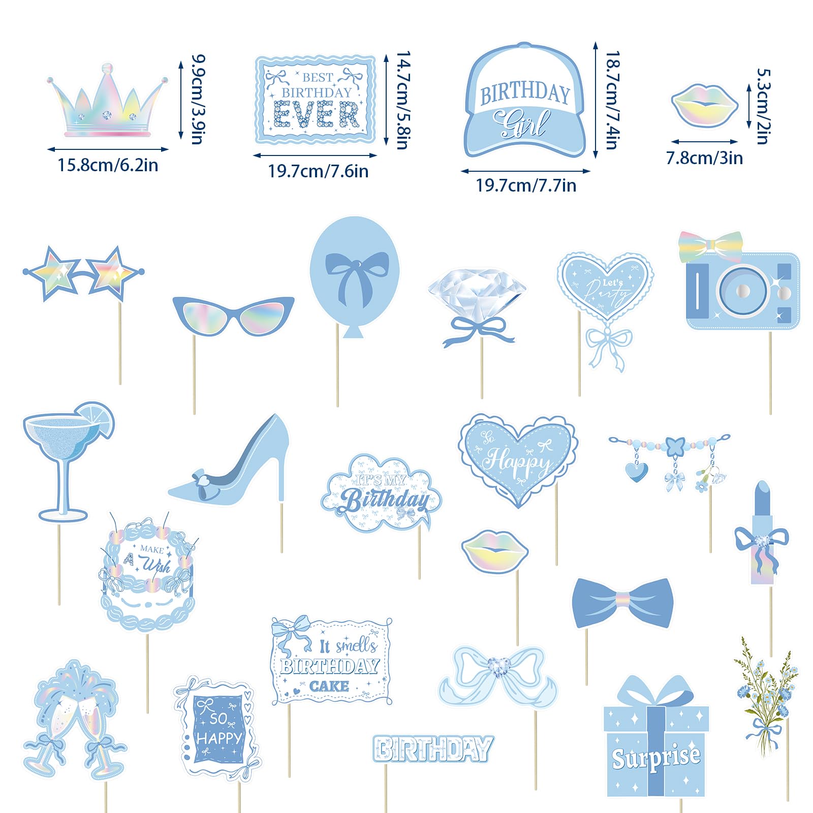 Blue Bow Party Decorations Photo Booth Props Signs,25pcs Bow Bluey Birthday Decorations Selfie