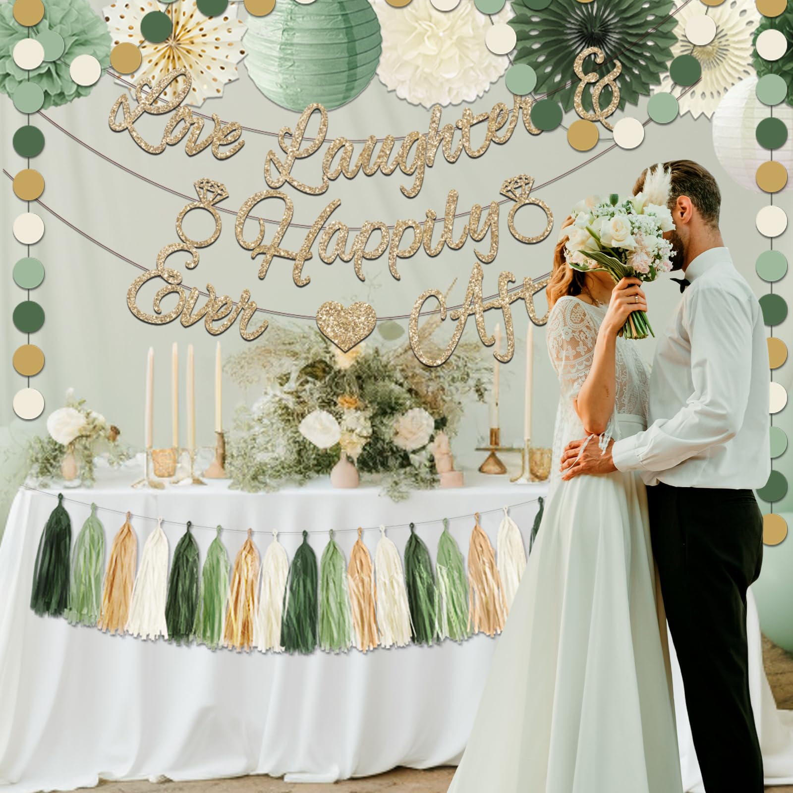Bridal Shower Decorations,Sage Green Bridal Shower Decorations Includes Love Laughter Happily Ever