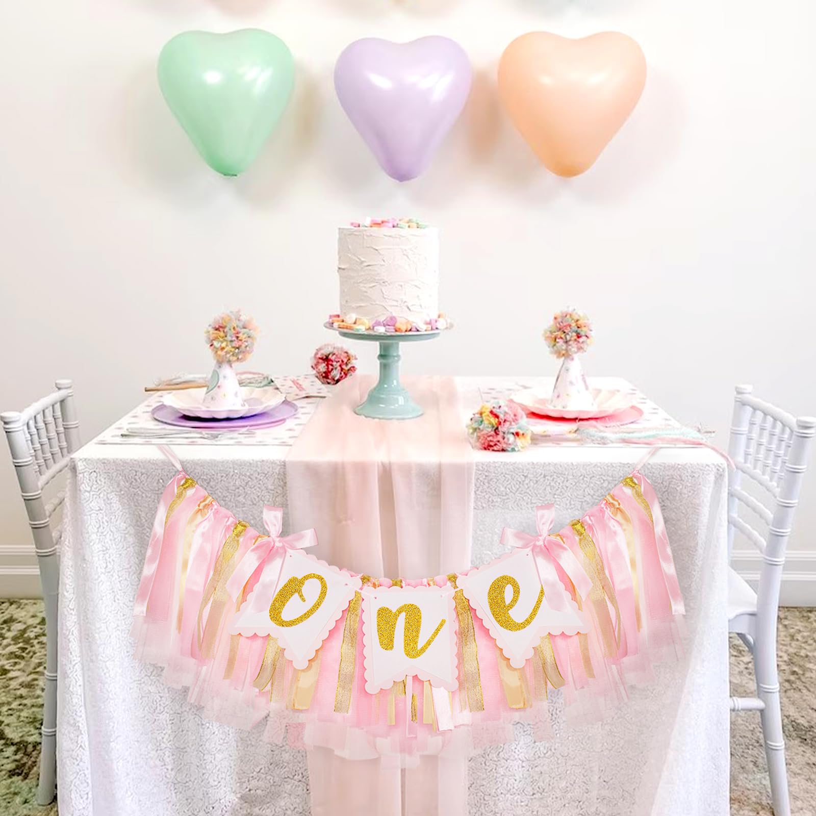 1st Highchair Banner Birthday Girl - NO DIY First Birthday Highchair Banner Pink One Year Old