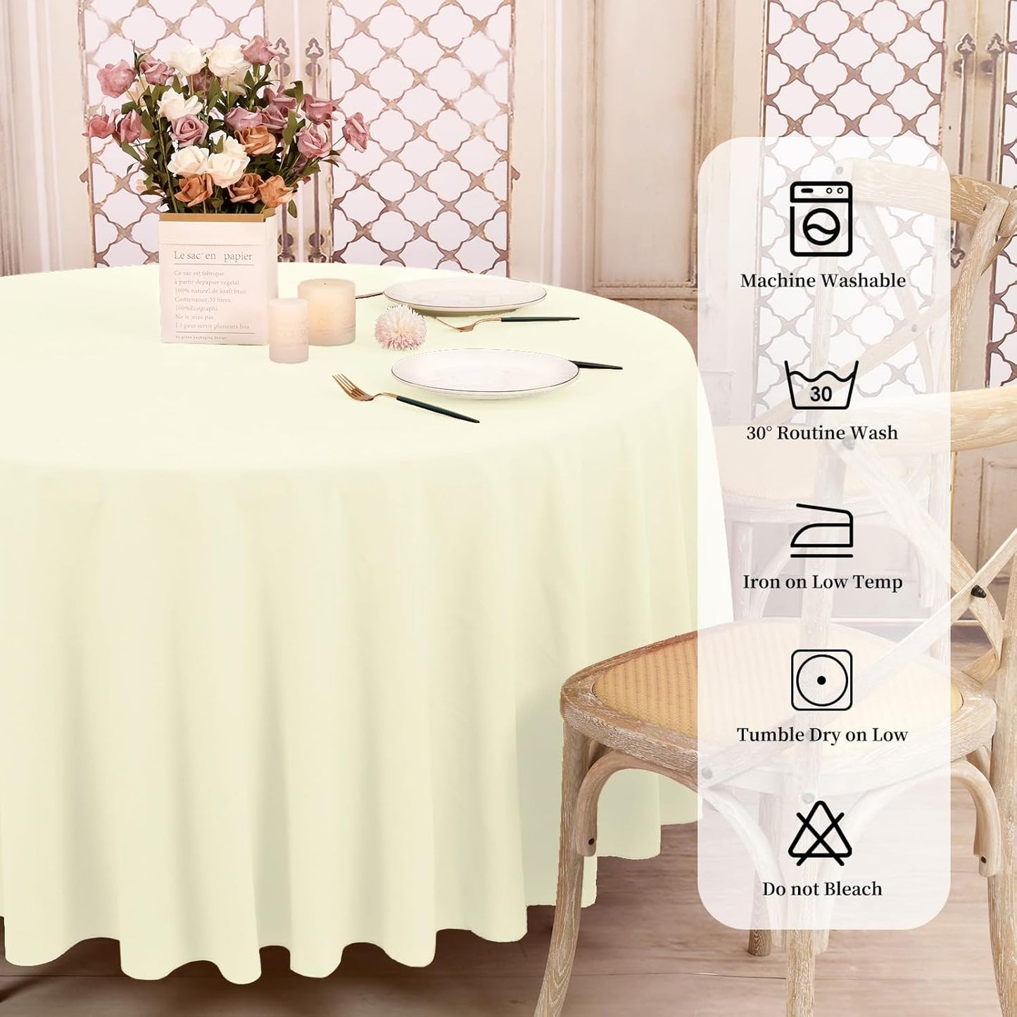 6 Pack Round Tablecloths - 120 Inch, Beige Polyester Table Cover, Stain & Wrinkle Resistant, Washable Table Cloth for Banquet & Parties