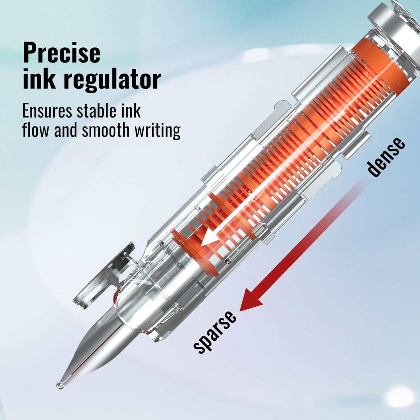 WRITECH Clictek Fountain Pen Retractable: Medium Nib Blue Ink Transparent Barrel Includes 5 Refillable Ink Cartridges, Smooth Writing No Leaking