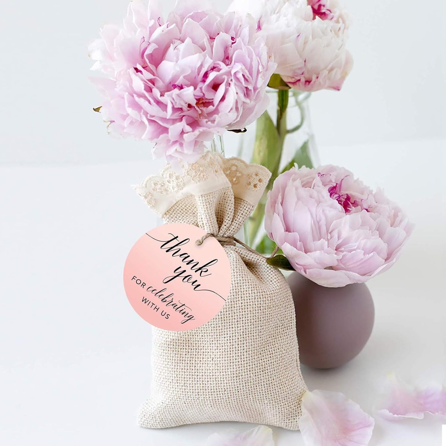 Andaz Press Blush Pink Rose Elegant Party Collection, Round Circle Tags, Thank You for Celebrating with US, 24-Pack, Favors Decor