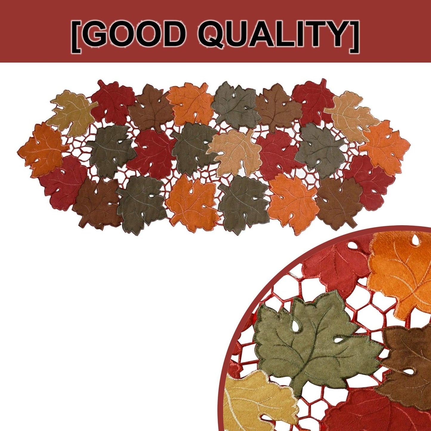 OWENIE Fall Table Runner 36 Inches Long, Short Small Thanksgiving Table Runner for Coffee Table, Embroidered Cutwork Harvest Leaves Autumn Farmhouse Kitchen Decorations , 13 x 36 Inches