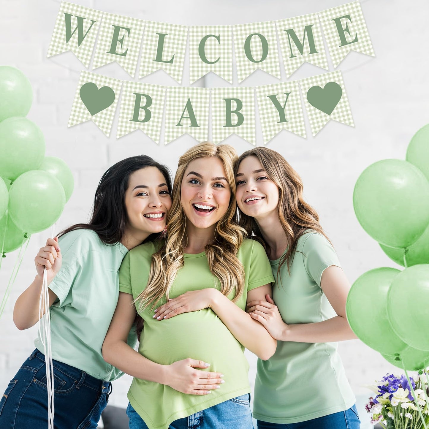 Hahafelt Welcome Baby Banner for Baby Shower Decorations, Green