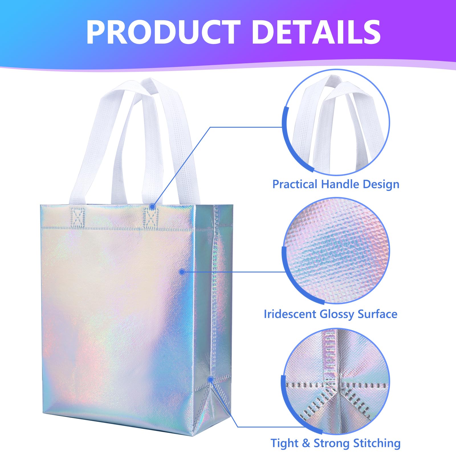 NEOACT 30 Pcs Iridescent Gift Bags Medium Size,7.8x3.9x10 Inch