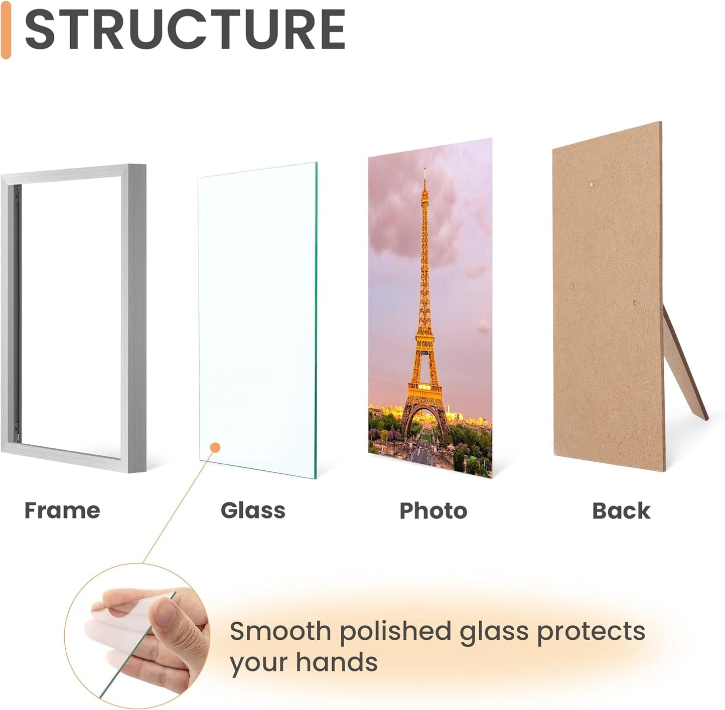 upsimples 4x6 Picture Frame Set of 3, Made of High Definition Glass for 4 x 6, Wall and Tabletop Display Thin Border Photo Frames for Home Decor, Silver