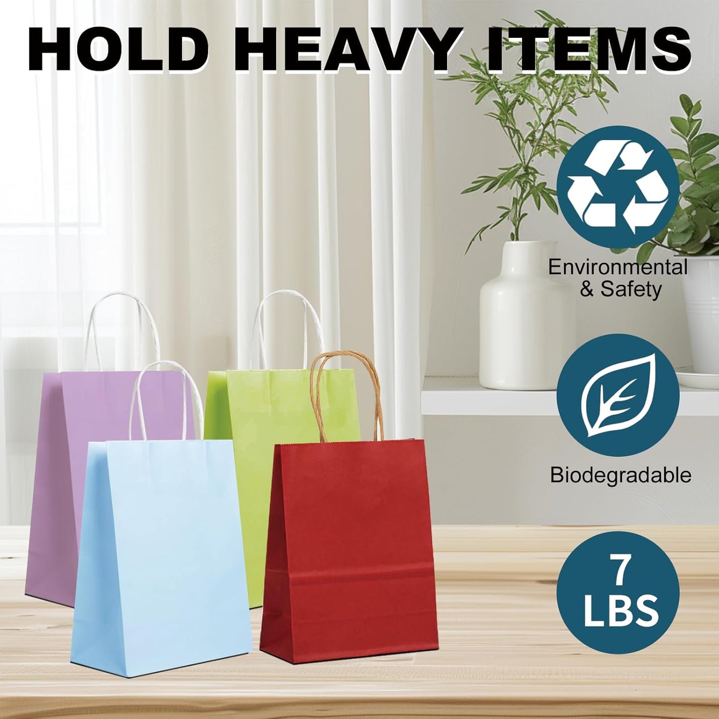 BAG BOX 50 Pack Small 5.9x3.1x8.25 Inch Green Kraft Paper Gift Bags with Handles for Bulk Shopping, Retail, Craft, Party Favors, Wedding, Grocery & Sacks