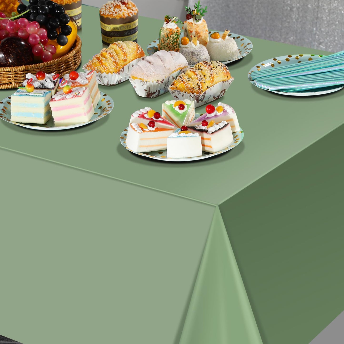 3Pack Sage Green Plastic Tablecloths for Rectangle Tables, Light Green Disposable Tablecloth