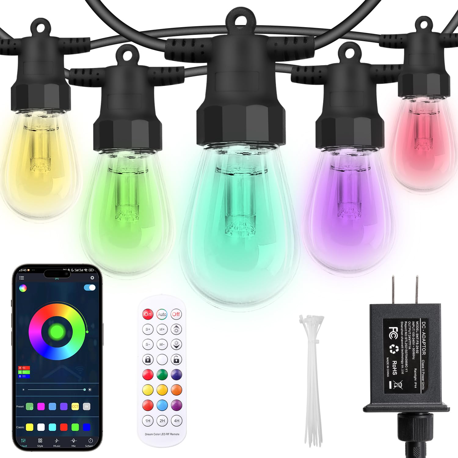 CAWWS Outdoor String Lights 50FT, Color Changing Patio Lights, Waterproof