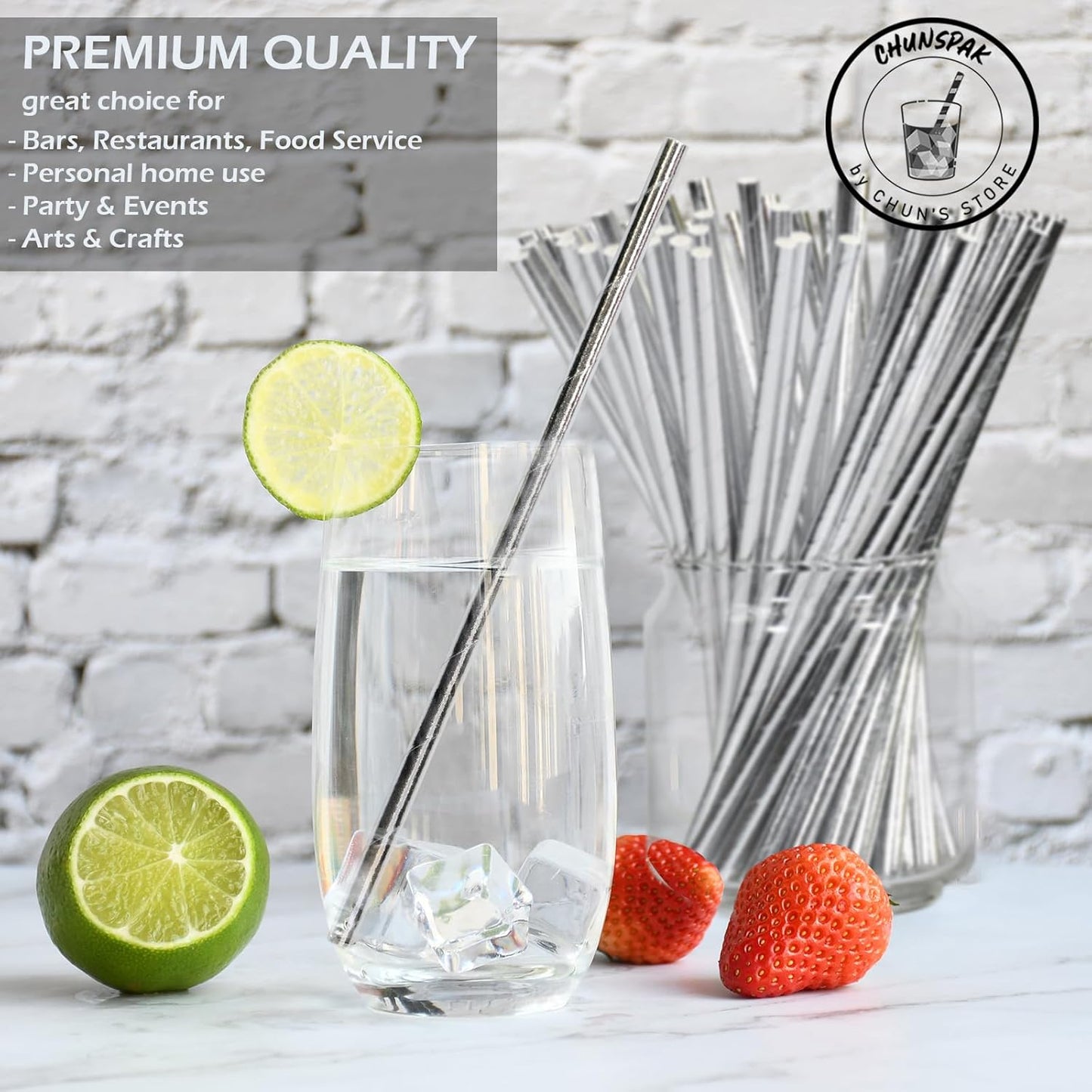 7.75 inch Disposable Silver Paper Straws 1000 Counts - for Drinking, Cocktail, Bar, Restaurant, Party, Wedding