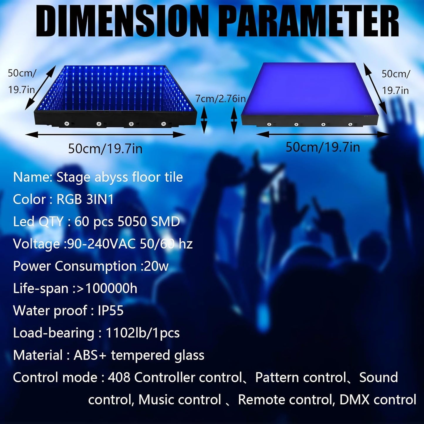 Dance Floor Stage Lights Tempered Glass Infinity Mirror Panel 3D Effect Led Dance Floor for Wedding Party Customizable (3D+RGB-Magnetic, 64PCS(13.1fFTX13.1FT))