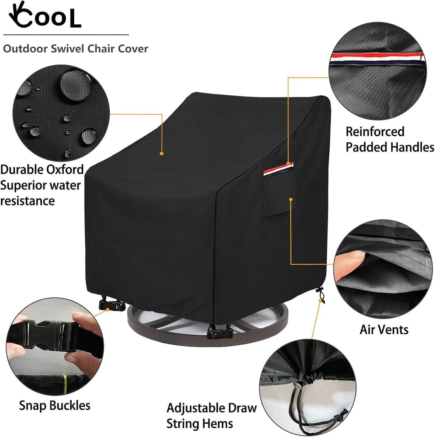 Okcool Outdoor Swivel Chair Cover 2 Pack,Outdoor Furniture Patio Chair Covers Waterproof Clearance,(33"W x 35"D x 38.5"H) Outdoor Lawn Patio Furniture Covers,Black