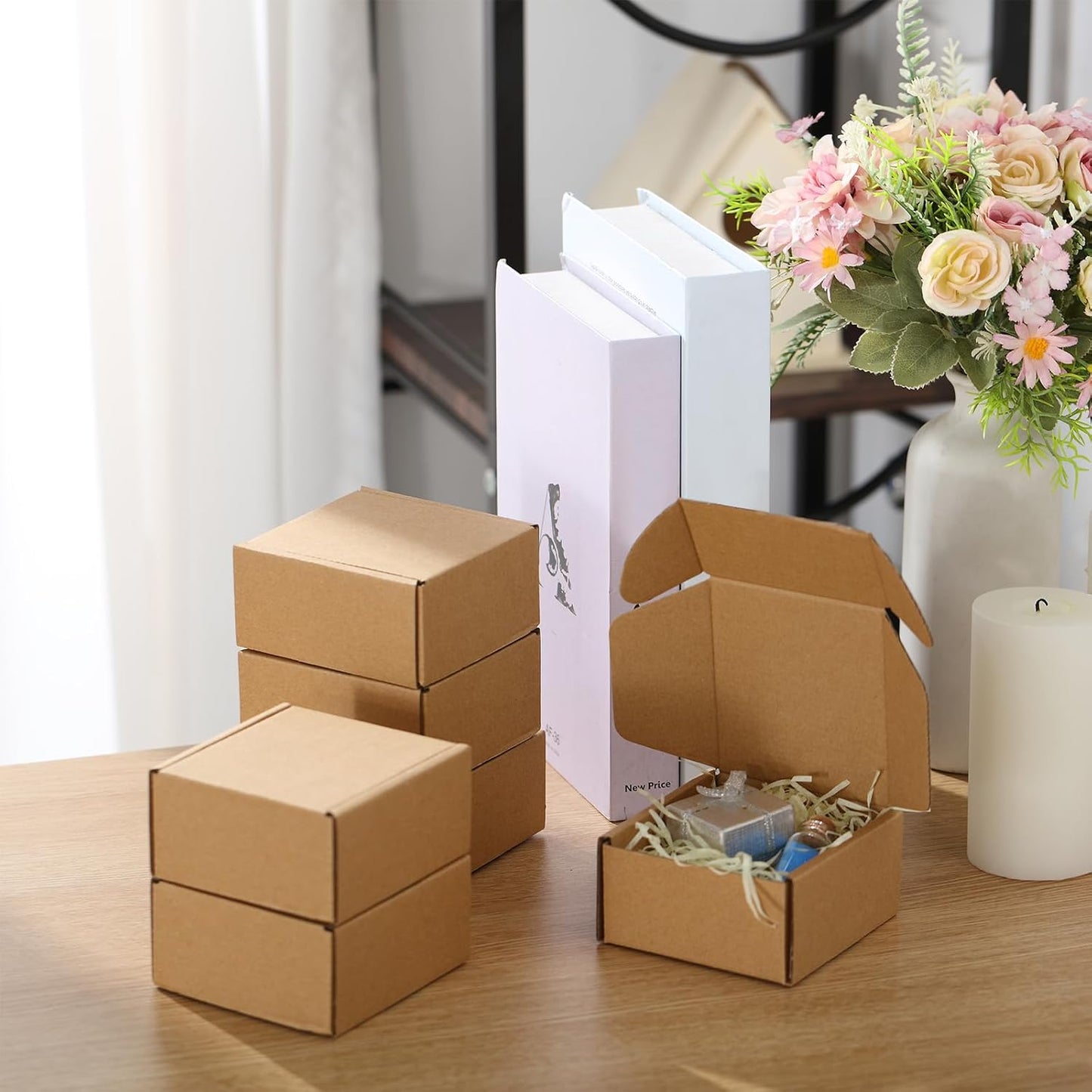 Qilery 60 Pcs Shipping Boxes Cardboard Gift Corrugated Cardboard Brown Boxes Mailer Packaging for Mailing Small Business Present (4x 4 x 2 Inch)