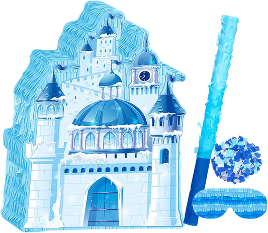 Princess Winter Pinata for Girl Birthday Party Wonderland Themed Christmas Decorations Blue Ice Castle Piñatas(Blue)