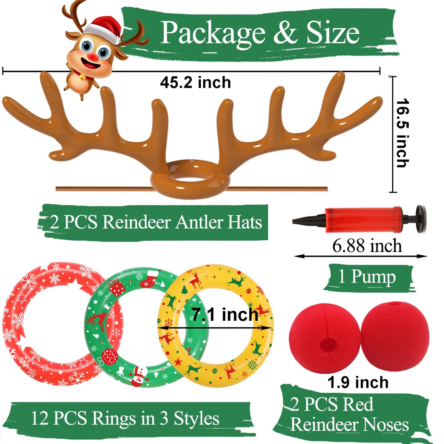 Christmas Games Decorations, Inflatable Reindeer Antler Ring Toss Game, Stocking Stuffers for Men