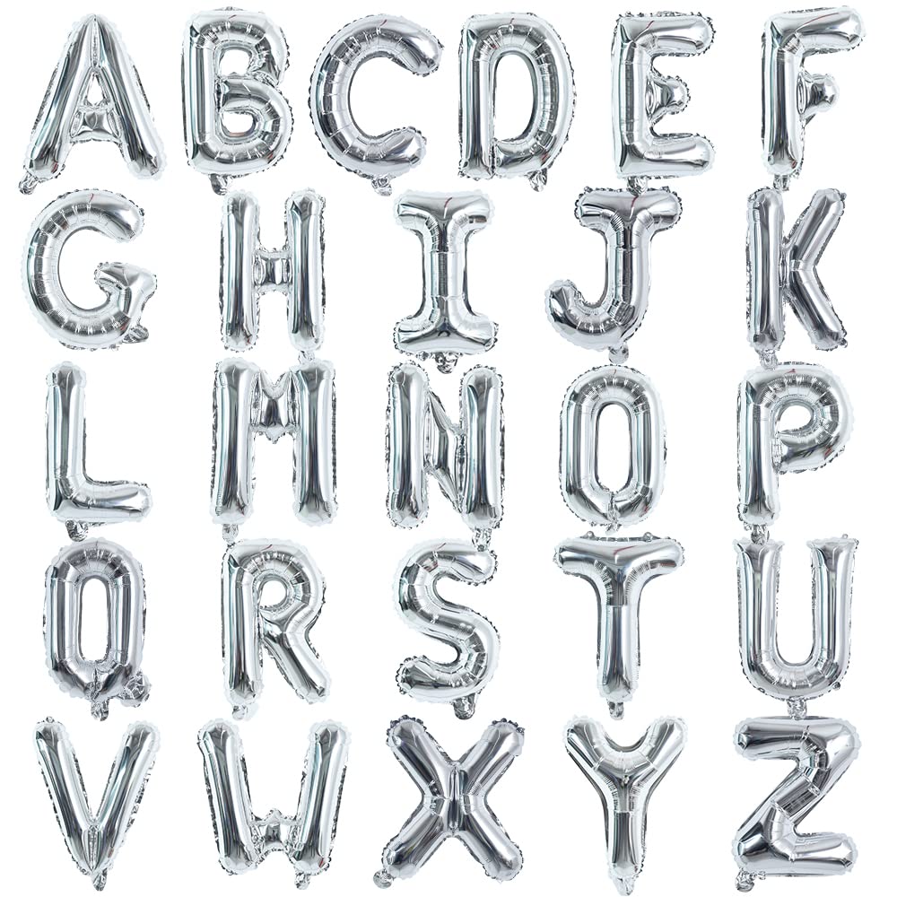 TONIFUL Silver Letter Balloons 2 Set 16 Inch A-Z Custom Alphabet Banner