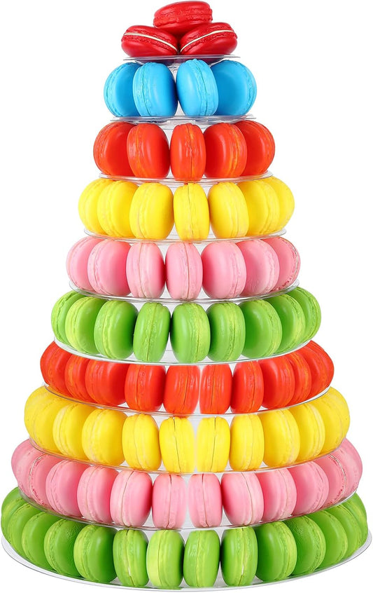 Juexica 10 Tiers Round Macaron Tower Stand Plastic Cake Display Rack Macaron Display Wedding Cupcake Stand Food Serving Stands Clear Dessert Stands for Wedding Baby Shower Birthday Decor