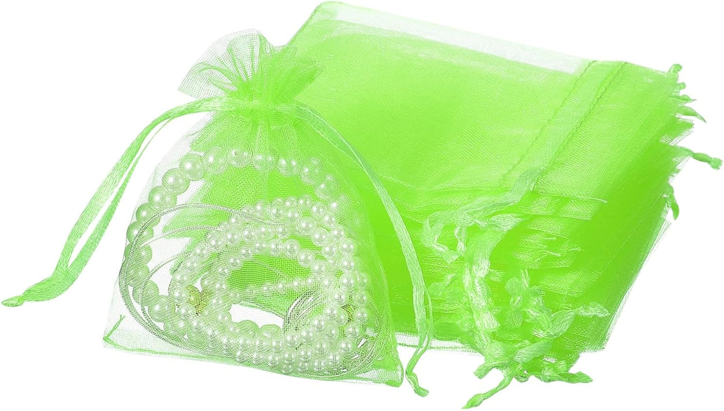 uxcell 50 Pcs Organza Gift Bags, 2.7x3.5 Inch Drawstring Pouches Jewelry Gift Bags, Small Wedding Favor Pouches for Christmas Birthday Wedding Goodie Candy Candles, Fruit Green