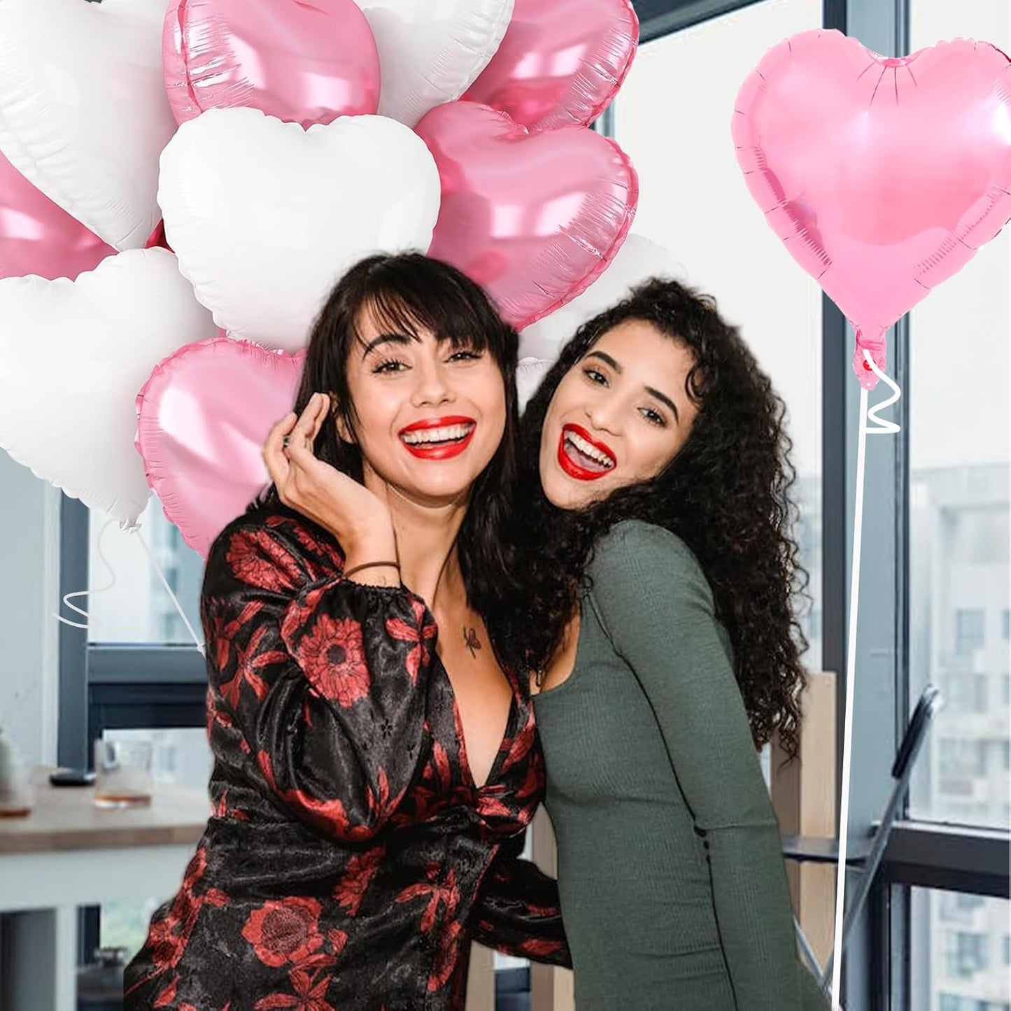 White-Pink Heart Balloons,18inch Bright Pink Heart Shaped Foil Balloons & Snowy White Helium Mylar Balloon for Anniversary Wedding Engagement Birthday Party Baby Shower Decorations