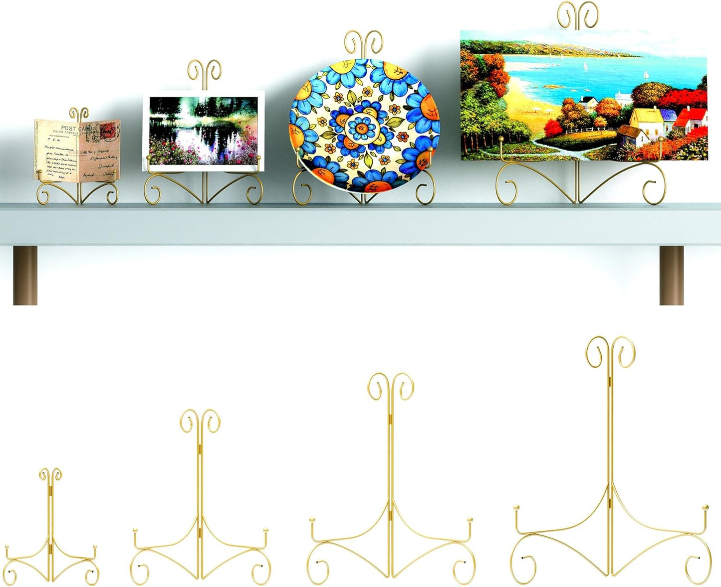 Plate Stand for Display with Hinged Folding Design, 6 Inch Picture Stands for Tables, Small Easels for Displaying Book, Art Piece, Photo and Platter, 6?™â€?Gold, 2-Pack