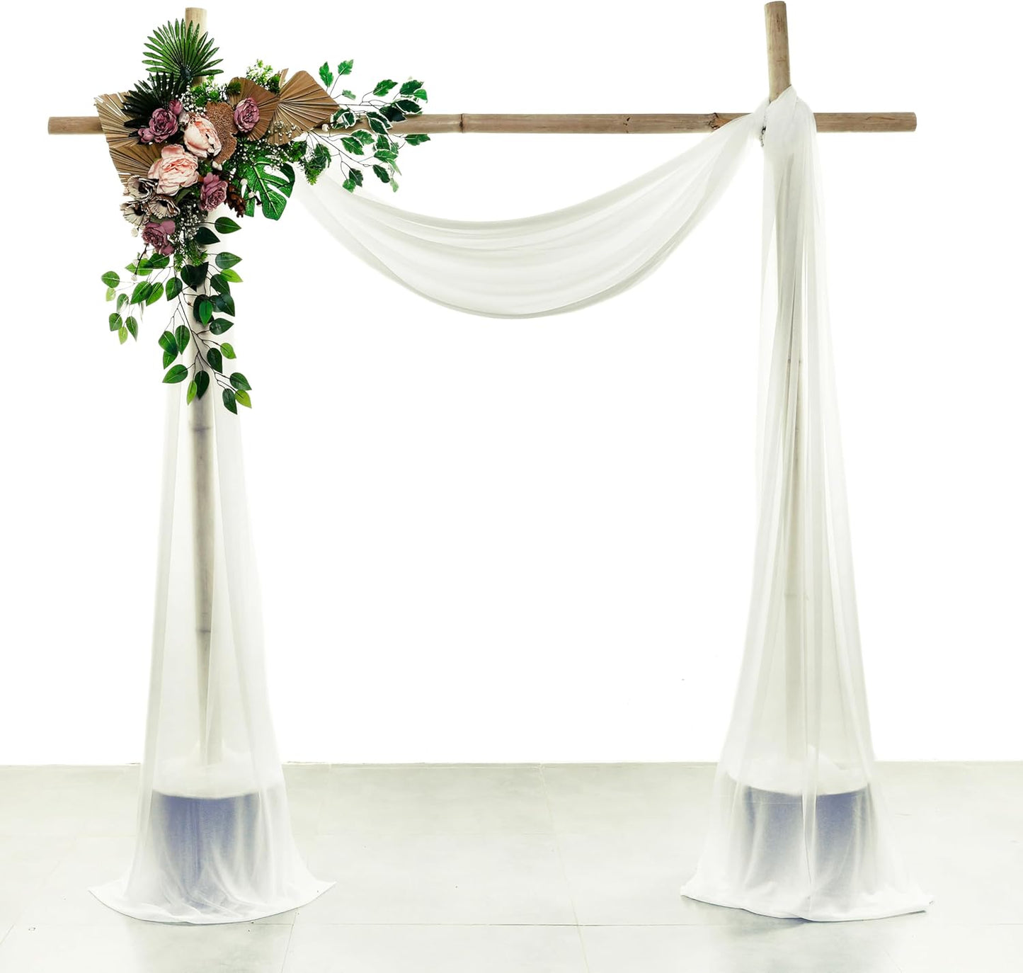VDS Pack of 3 Panel (30 Inch X 20 Feet) Wedding Arch Draping Fabric Sheer Chiffon Fabric Drapery for Wedding Ceremony Reception Swag Backdrop Canopy Chuppah ARBO Altars Decoration (Ivory)