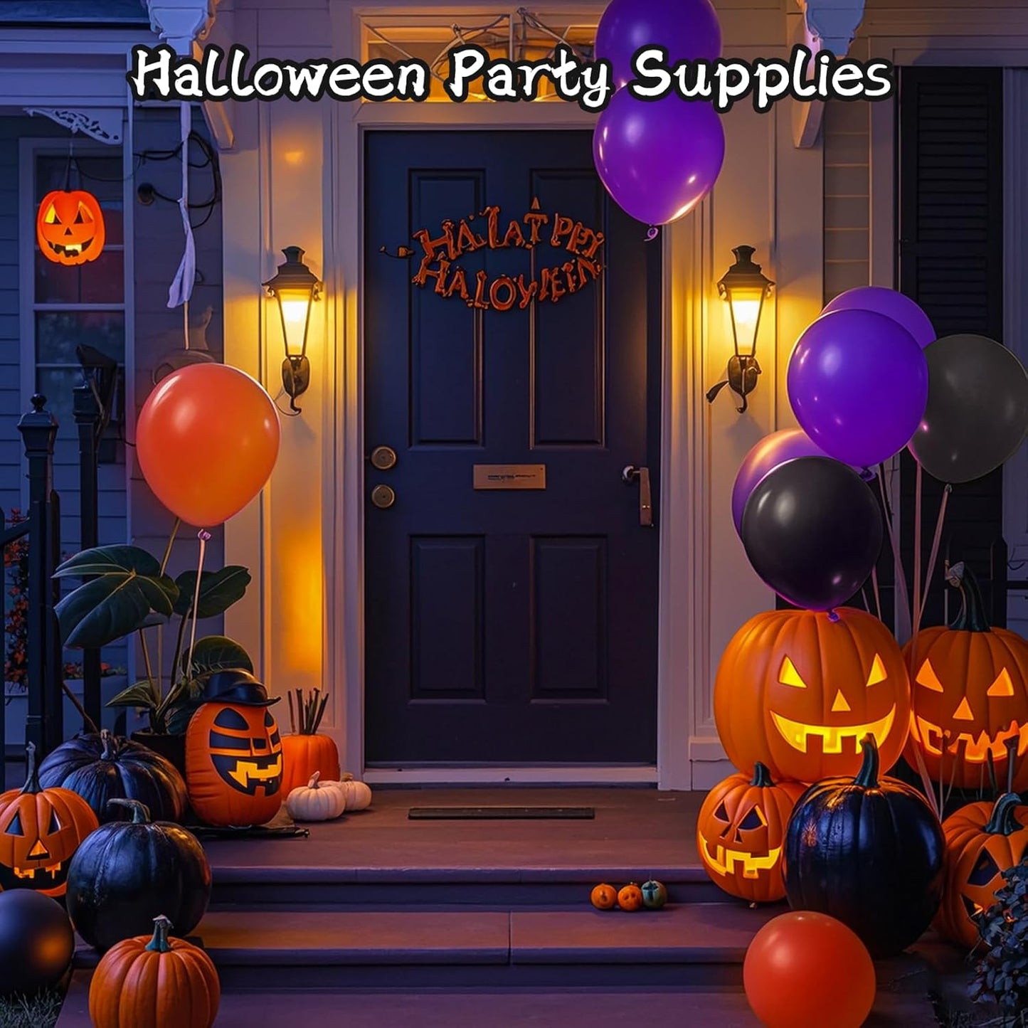 Orange and Black Balloons with Ribbons, 12-Inch Halloween Party Orange Purple and Black Latex Balloons for Halloween Party Decorations, Perfect for Spooky Party Decor