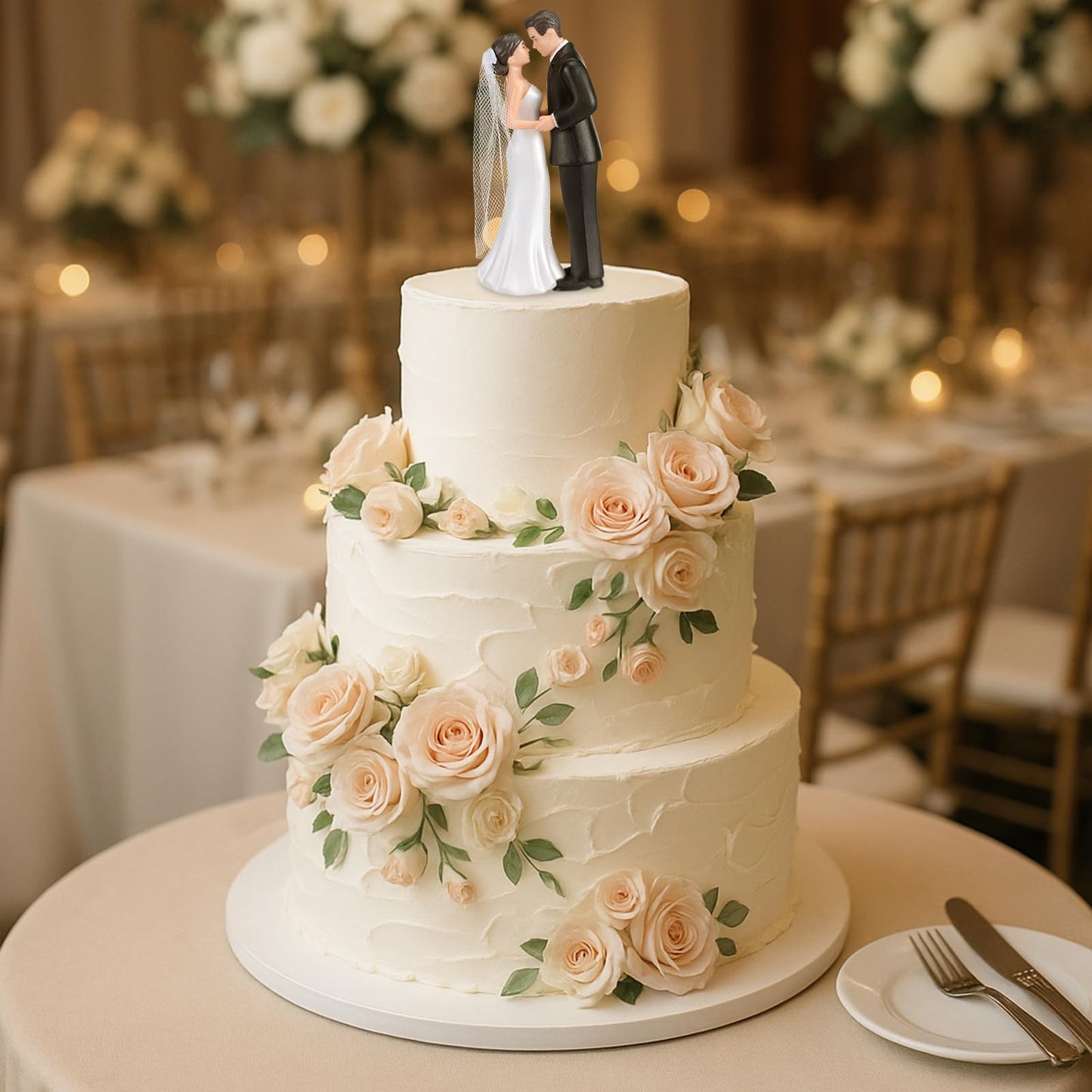 Remerry 4.5" Bride and Groom Wedding Cake Topper,Romantic Era,White