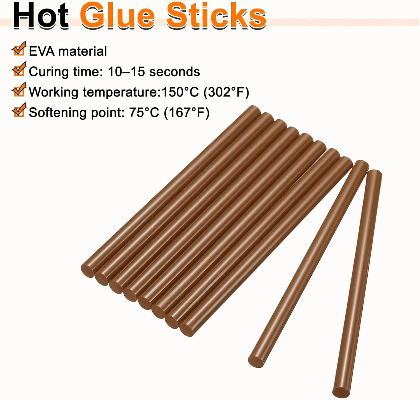 HARFINGTON 10pcs Hot Glue Sticks 0.43" Dia x 3.94" Long EVA Mini Hot Melt Adhesive Glue Stick for Hot Melt Gun Wood Plastic Glass Flowers Fabrics Foam, Brown