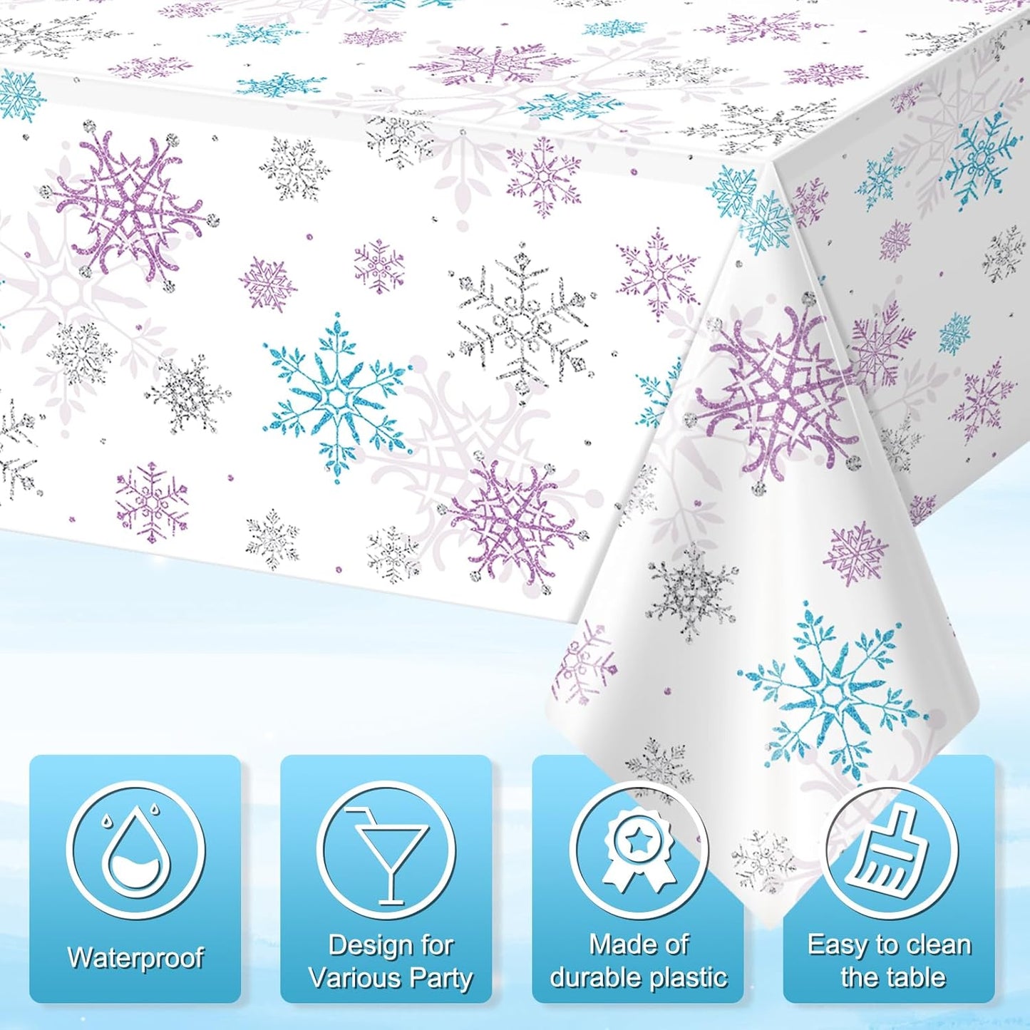 6 Pieces Christmas Snowflake Party Tablecloth Decorations,Plastic Purple and Blue Winter Wonderland Table Cover for Winter Christmas Birthday Holiday Party Decorations and Supplies,54x108 inch