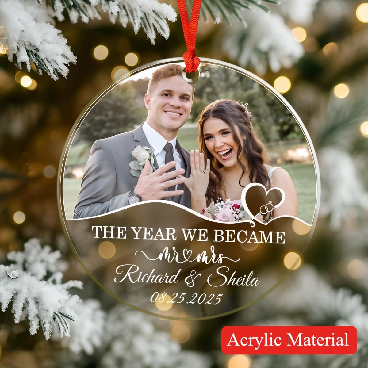 Personalized Christmas Ornaments with Names, Couple Glass Ornament, Custom Wedding Gifts for Couples 2025, Wedding Gift Ideas for Newly Wed Couple, Bride, Bridal Shower, Future Mr & Mrs (C2)