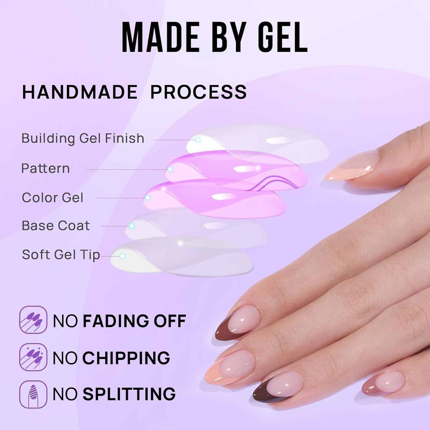 BTArtbox French Tip Press On Nails, Short Almond Supremely Fit & Natural Glue On Nails with Nail Glue, Reusable Stick On Nails in 16 Sizes - 30 Soft Gel Fake Nails Kit, Morning Coffee
