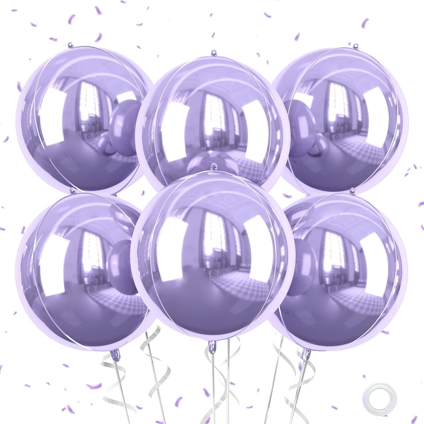 Purple Giant 4D Foil Balloons, 6Pcs Large Metallic Purple Round Balloons, 22 Inch Big Round Foil Balloon for Purple Birthday Party Baby Shower Wedding Decorations