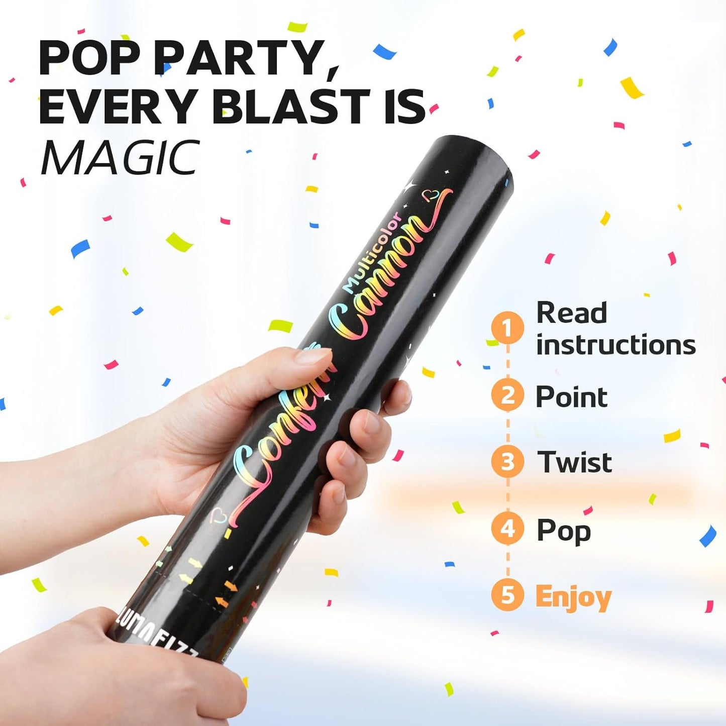 12 InchConfetti Biodegradable [6 Pack Confetti Cannons | Multicolor Confetti Poppers for Wedding Celebration, Birthday PartyChristmas Eve and New Year Celebration (black)