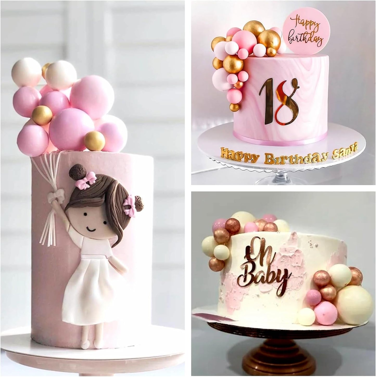 ASTARON 32 Pcs Ball Cake Topper Decorations Mini Balloons Cake Topper Sticks Foam Balls Cake Picks Cake Topper Balls Cake Decorations for Wedding Party Birthday Cake Decorations (Rose gold，Pink)