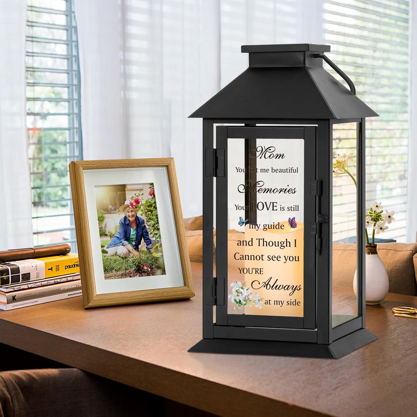 Memorial Lantern Bereavement Gifts in Memory of Loved One Memorial Gifts for Loss of Mother Remembrance Sympathy Gifts for Loss of Loved One with LED Candle and Remote HNGlantern1104