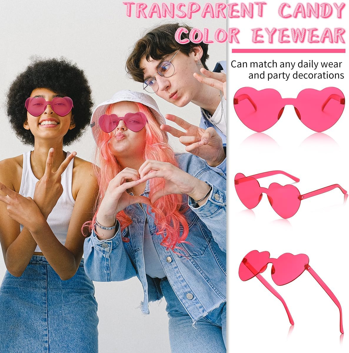 12/20/24 Pairs Heart Sunglasses for Women Men, Trendy Heart Shaped Rimless Transparent Sunglasses, Bachelorette Party