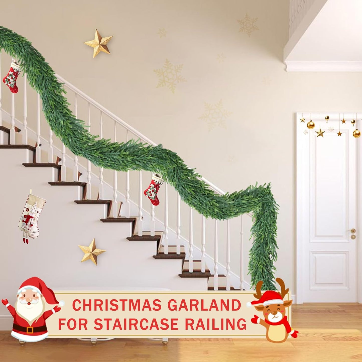 Christmas Cedar Garland for Staircase Real Touch Droopy Bendable Lifelike Faux Xmas Garlands for Decoration Christmas Green Pine Mantle Garland Thanksgiving Table Decorations Outdoor Indoor 5ft