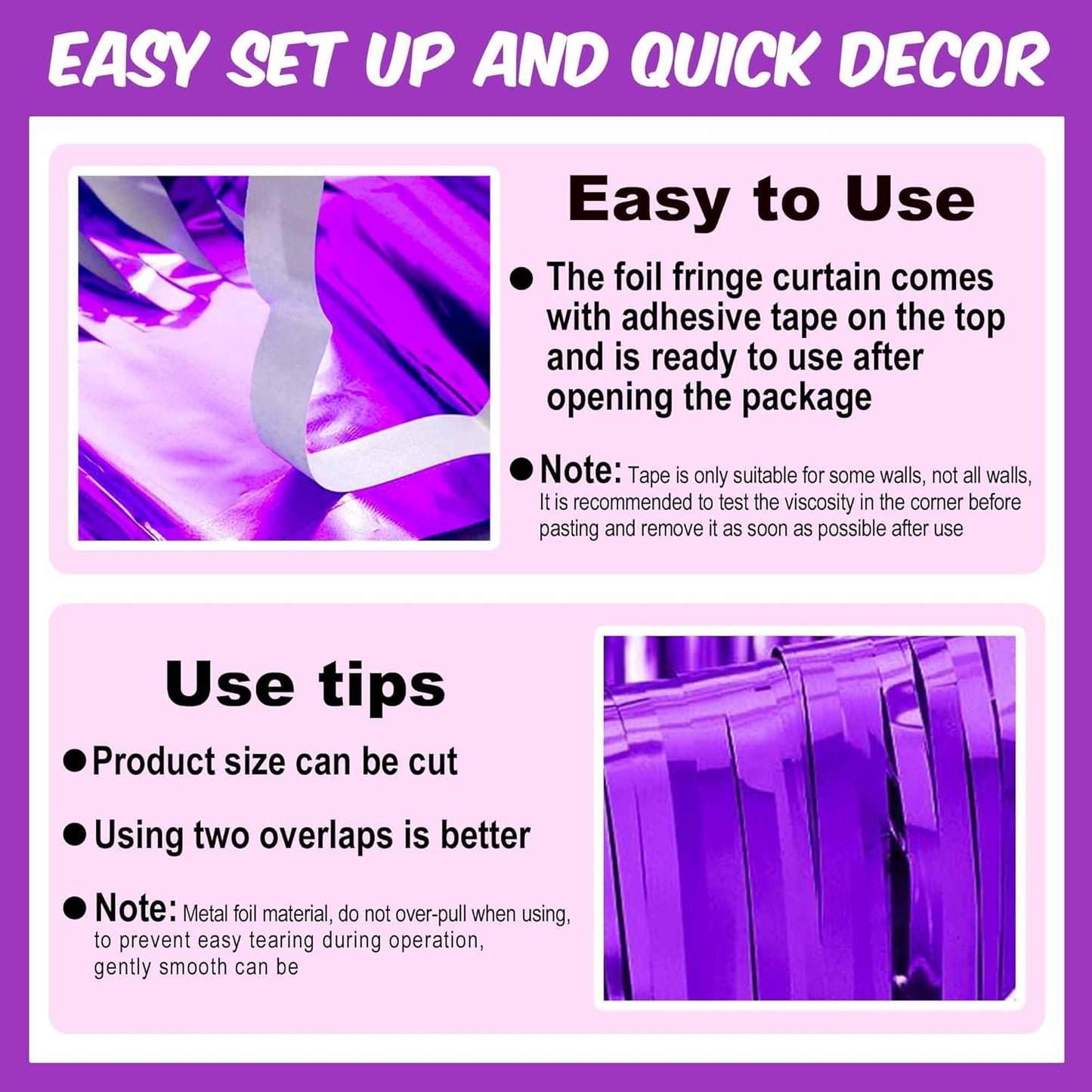 6 Pack Purple Foil Fringe Curtains Backdrop, 3.28 x 8.2 Ft Metallic Streamers Tinsel Curtains Background for Photo Booth, Birthday, Weddings, Carnivals, Graduation, Themed Party Decorations