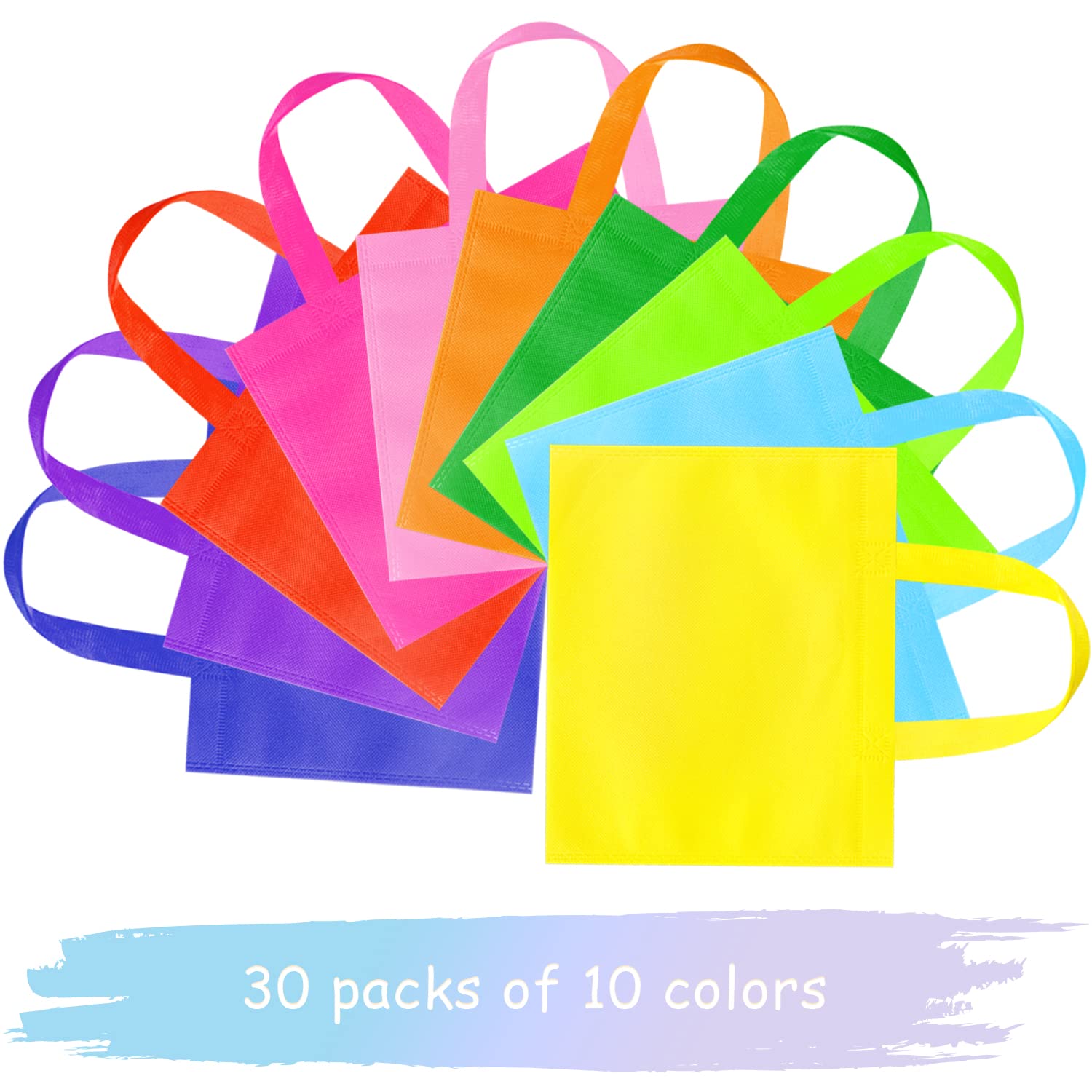 GITMIWS 30 Pack Non Woven Party Favor Bags, 9.8'' Small Reusable Kids Tote Bags with Handles