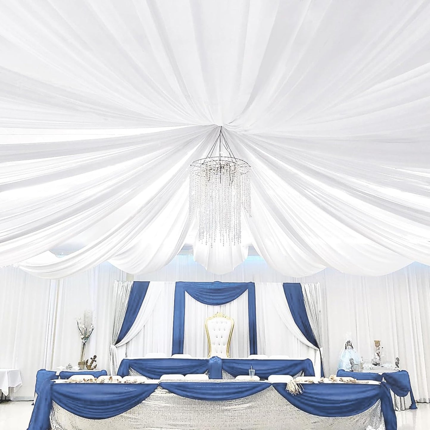 8 Panels White Ceiling Drapes for Wedding 5ftx20ft Chiffon Fabric Arch Draping Curtains for Party Ceremony Birthday Baby Shower Reception Stage Ceiling Decorations