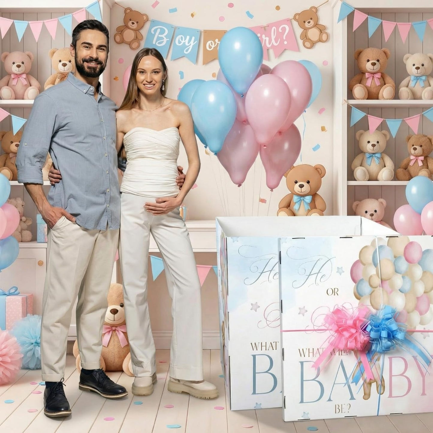 AmazingSpark 28in Giant Gender Reveal Gift Box with Lid Kit Oversized Gender Reveal Balloon Box