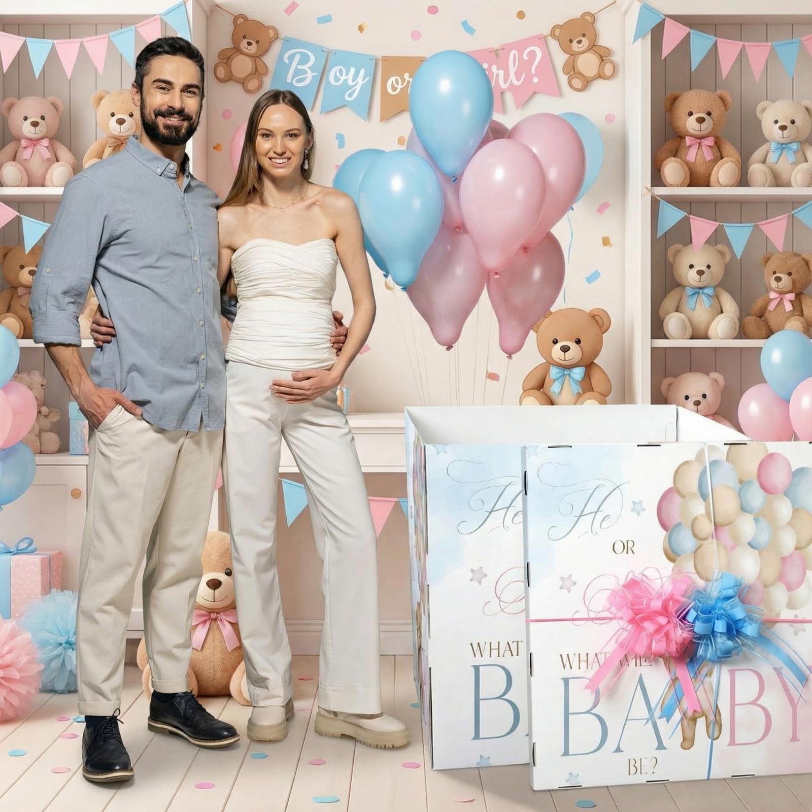 AmazingSpark 28in Giant Gender Reveal Gift Box with Lid Kit Oversized Gender Reveal Balloon Box