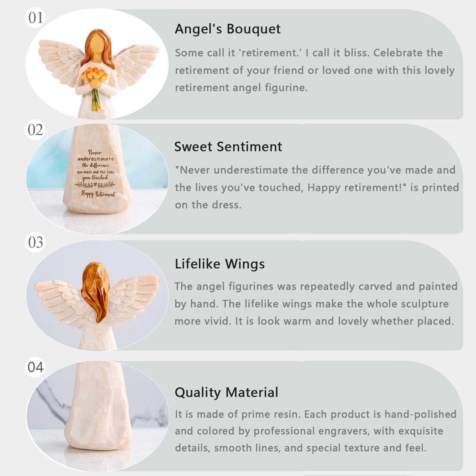 Retirement Gift for Woman, 5.5” Resin Angel Figurine - Retirement Gifts