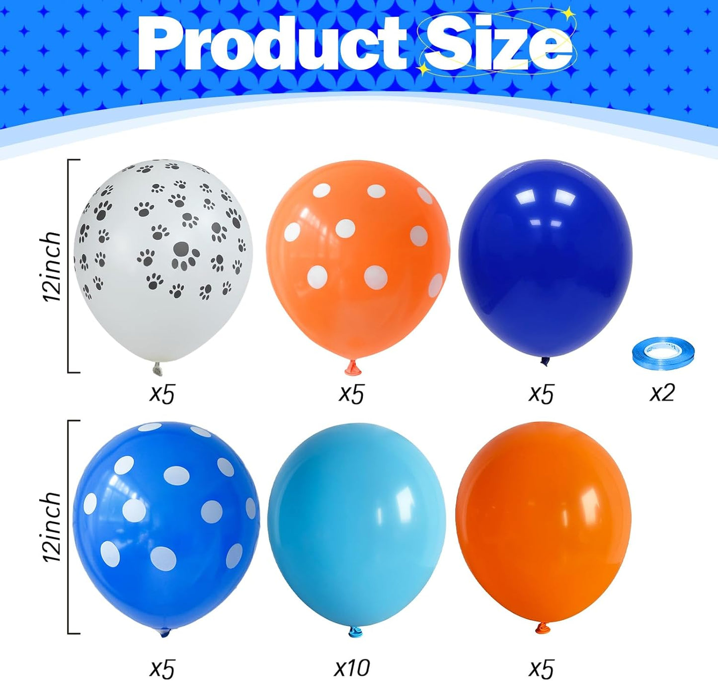 Blue and Orange Balloons Set, 12 Inch Orange Royal Pastel Dark Blue Balloon with Paw Print Balloons for Boys Girls Dog Puppy Paw Theme Decor Baby Shower Birthday Party Decorations Supplies