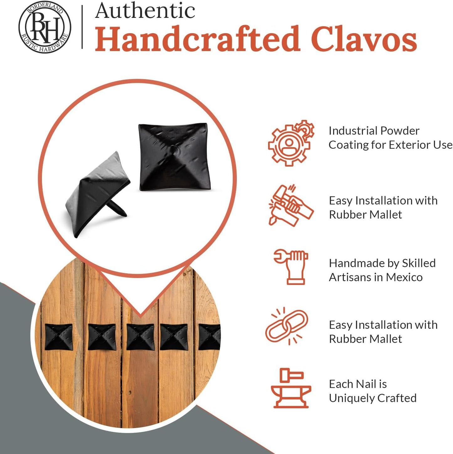 25 Pack 1.25" Square Head Iron Clavos Decorative Nails – Black – Handmade Rustic Square Fasteners for Farmhouse Shutters, Faux Wood Beams, Barn Doors, Shutters, and Gates – Ornamental Wood Accent