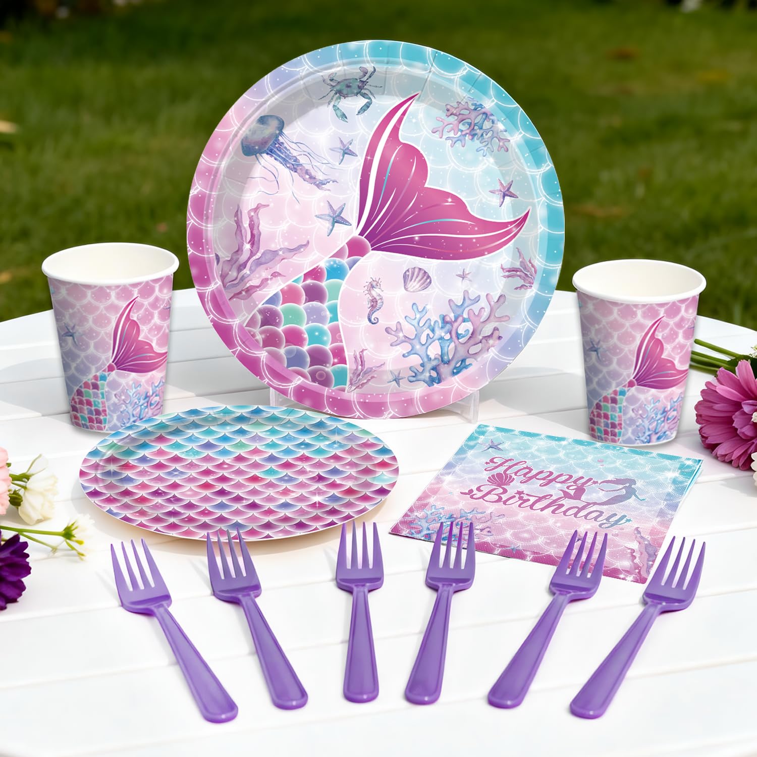 Fexivo Mermaid Birthday Decorations, All-in-One Set for 25 Guests